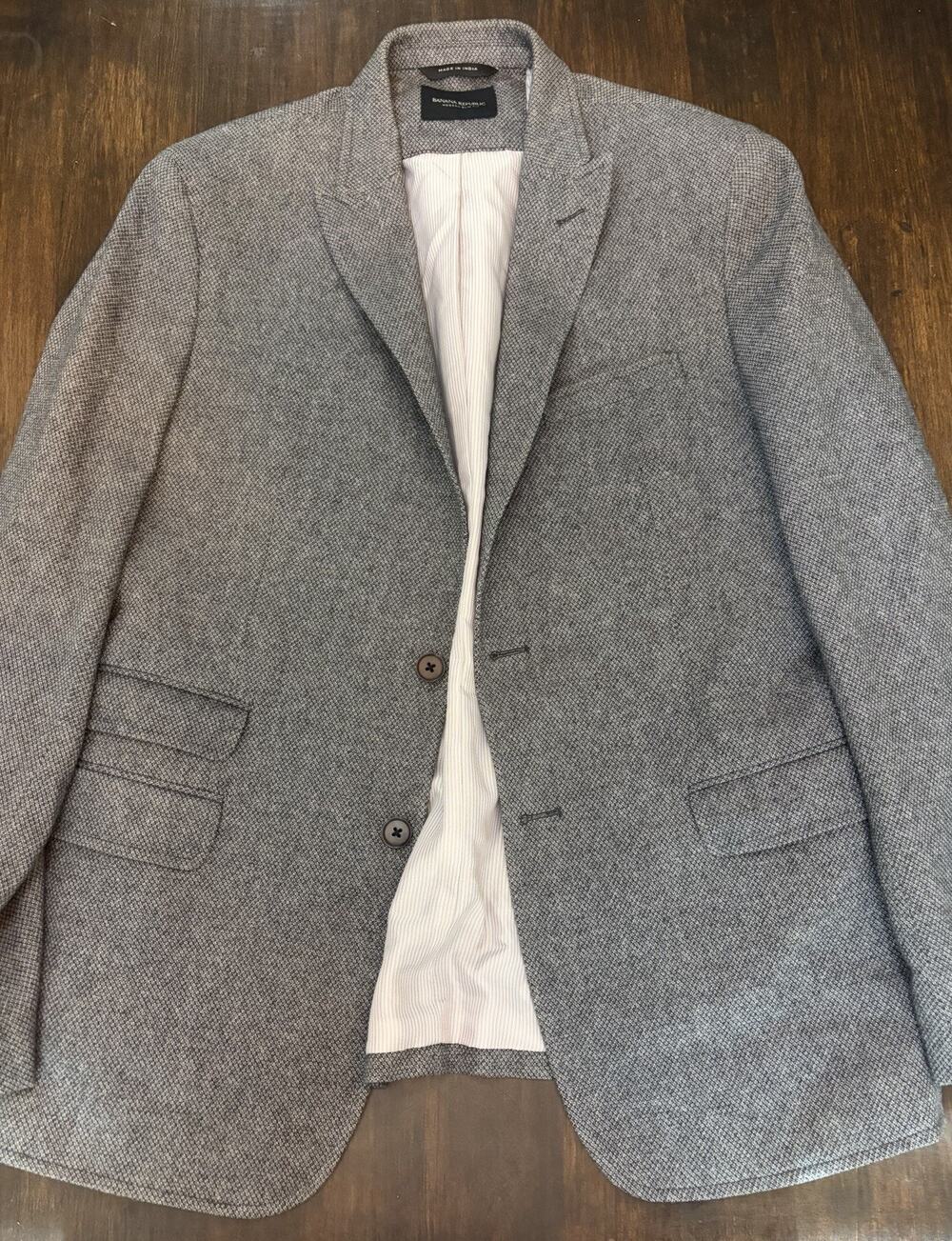 Banana Republic Mens Blazer Tailored Fit Italian Fabric Micro Check Gray 42R